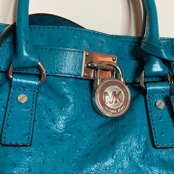 Michael Kors Hamilton Ostrich Embossed Purse, Blue - Picture 4 of 12